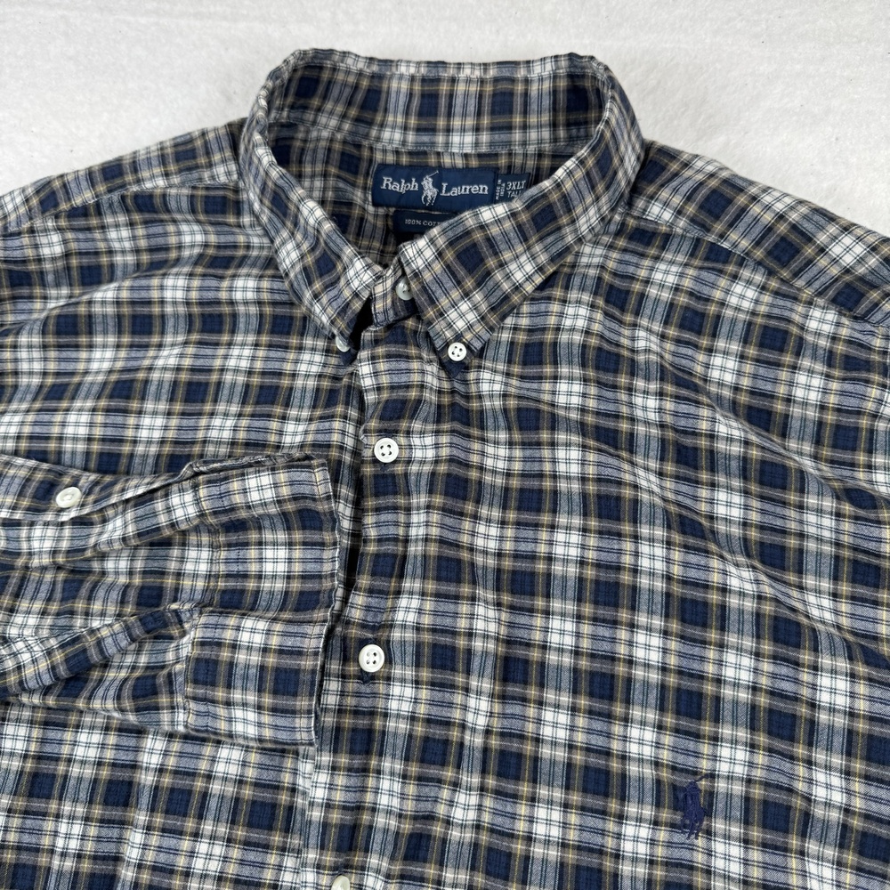 Ralph Lauren Shirt Mens Size 3XLT Blue Plaid Long Sleeve Button Down Casual